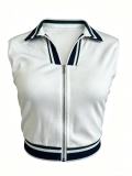 Summer Women's Turndown Collar Zip Tight Fitting Top & Pleated Skort Two-Piece Set