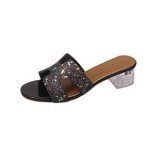 Women's Outdoor Wear Rhinestone Crystal Strap Block Heel Slide Sandals