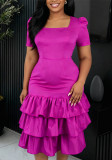 Summer Women's Chic Solid Square Neck Slim Waist Bodycon Dress