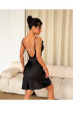 Women's Luxury Satin Faux Fur Ruched Slit Cami Nightdress