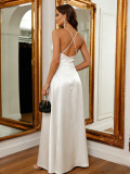 Women's Sexy Low Back High Slit A-Line Luxury Evening Gown Maxi Dress