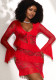 Women's Sexy See-Through Lace Deep V-Neck Bell Sleeve Bodycon Dress