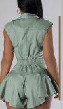 Women's Casual Sleeveless Button Ruffle Hem Jumpsuit