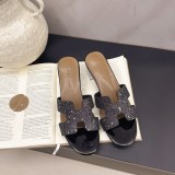 Women's Outdoor Wear Rhinestone Crystal Strap Block Heel Slide Sandals
