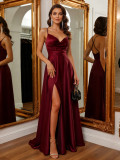 Women's Sexy Low Back High Slit A-Line Luxury Evening Gown Maxi Dress
