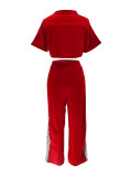Women's Denim Contrast Color Stand Collar Zip Top & Wide Leg Pants Two-Piece Set
