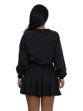 Women's Casual Long Sleeve Pullover Top & Ruched Mini Skirt Two-Piece Set