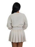 Women's Casual Long Sleeve Pullover Top & Ruched Mini Skirt Two-Piece Set