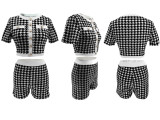 Women's Fashion Houndstooth Short Sleeve Tight Fitting Top & Shorts Set