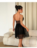 Women's Sexy Faux Fur Lace See-Through Mesh Pearl Strap Babydoll Lingerie Dress
