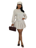 Women's Casual Long Sleeve Pullover Top & Ruched Mini Skirt Two-Piece Set
