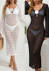 Women's See-Through Mesh Deep V-Neck Slim Beach Cover-Up Long Dress