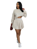 Women's Casual Long Sleeve Pullover Top & Ruched Mini Skirt Two-Piece Set