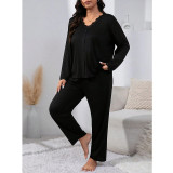 Autumn Women's Plus Size Lace Patchwork V-Neck Long Sleeve Pajama Lounge Set