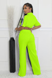 Women's Denim Contrast Color Stand Collar Zip Top & Wide Leg Pants Two-Piece Set