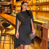 Spring/Summer Women's Polka Dot Print Mesh Cape Sleeve Ruched Bodycon Dress