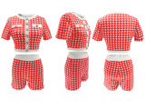 Women's Fashion Houndstooth Short Sleeve Tight Fitting Top & Shorts Set