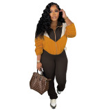 Women's Contrast Color Stand Collar Zip Sportswear Set