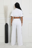 Women's Denim Contrast Color Stand Collar Zip Top & Wide Leg Pants Two-Piece Set