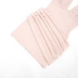 Summer Women's Halter Neck Lace-Up Low Back Patchwork Ruched Bodycon Dress