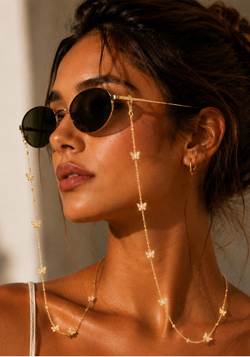 Women's Rhinestone Butterfly Eyeglass Chain Anti-Slip Anti-Lost Metal Glasses Chain
