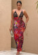 Summer Women's Sexy Lace Patchwork Print Low Back Long Dress