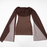 Spring/Summer Women's Polka Dot Print Mesh Cape Sleeve Ruched Bodycon Dress