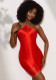 Women's Halter Neck Sequin Fringe See-Through Mesh Bodycon Latin Dance Party Dress