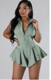Women's Casual Sleeveless Button Ruffle Hem Jumpsuit