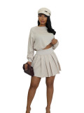Women's Casual Long Sleeve Pullover Top & Ruched Mini Skirt Two-Piece Set