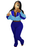 Women's Contrast Color Stand Collar Zip Sportswear Set
