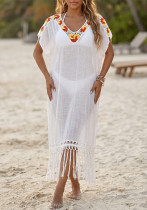 Women's Holidays Crochet Patchwork Fringe Beach Cover-Up Maxi Dress Women's Holidays Crochet Patchwork Fringe Beach Cover-Up Maxi Dress