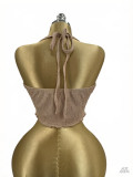 Summer Women's Knot Halter Neck Low Back Top & Pocket Wide Leg Pants Set
