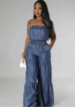 Women's Fashion Denim Elastic Waist Loose Strap Jumpsuit Women's Fashion Denim Elastic Waist Loose Strap Jumpsuit