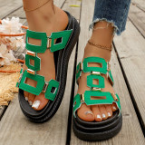 Women's Plus Size Casual Hollow Breathable Platform Slide Sandals Non-Slip Open Toe Beach Slippers