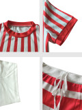 Women's Striped Round Neck Cropped T-Shirt & High Waist Wide Leg Pants Two-Piece Set