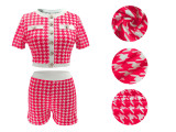 Women's Fashion Houndstooth Short Sleeve Tight Fitting Top & Shorts Set