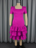 Summer Women's Chic Solid Square Neck Slim Waist Bodycon Dress