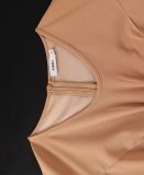 Summer Women's Khaki Short Sleeve Bodycon Career Dress with Ruffle Trim & Decorative Buttons
