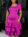 Summer Women's Chic Solid Square Neck Slim Waist Bodycon Dress