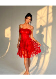 Women's Sexy Faux Fur Lace See-Through Mesh Pearl Strap Babydoll Lingerie Dress