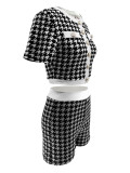 Women's Fashion Houndstooth Short Sleeve Tight Fitting Top & Shorts Set