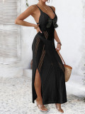 Women's Holidays Lace-Up Slit Sexy Lace Strap Beach Maxi Dress