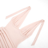 Summer Women's Halter Neck Lace-Up Low Back Patchwork Ruched Bodycon Dress