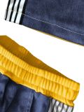 Women's Denim Contrast Color Stand Collar Zip Top & Wide Leg Pants Two-Piece Set