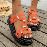 Women's Plus Size Casual Hollow Breathable Platform Slide Sandals Non-Slip Open Toe Beach Slippers