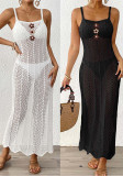 Women's Crochet Patchwork Hollow Beach Strap Long Dress