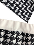 Women's Fashion Houndstooth Short Sleeve Tight Fitting Top & Shorts Set