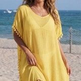Women's Sexy Loose Fringe Patchwork See-Through Beach Cover-Up Dress