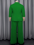Women's V-Neck Beaded Slim Waist Long Sleeve Blazer & High Waist Straight Leg Pants Two-Piece Set